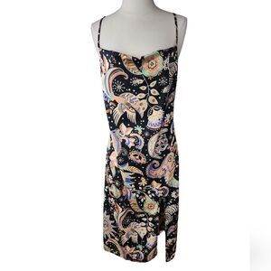 Forever 21 Floral Paisley Boho Slip Dress Women's Medium Black Print Slinky Midi